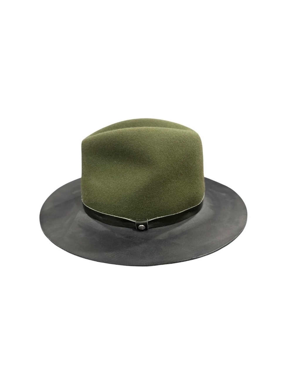 Men's Olive Green Wool Fedora with Black Brim